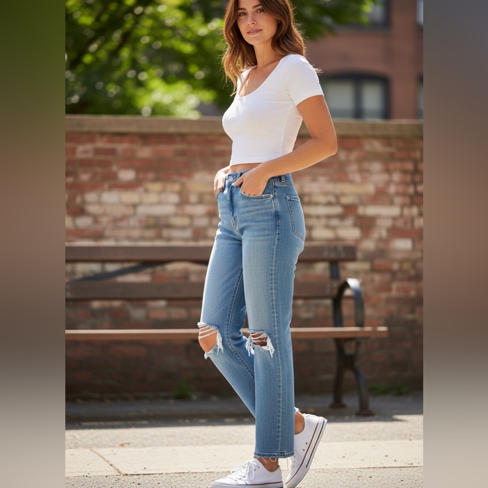 Garage Vintage Straight Ripped Jeans